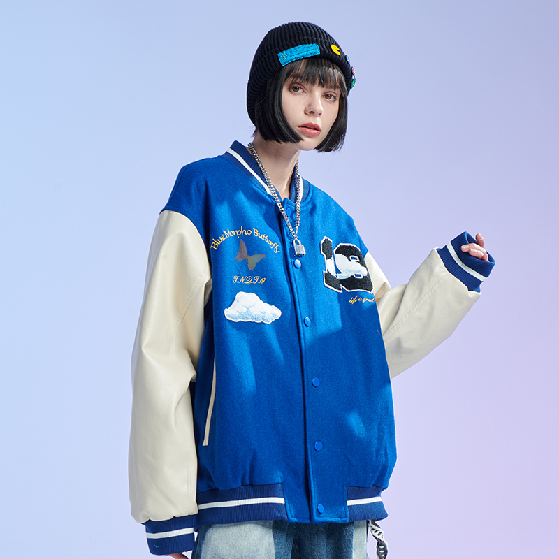 tnqt官方tourniquet 潮牌白云毛巾绣pu皮棒球服毛呢夹克外套男女