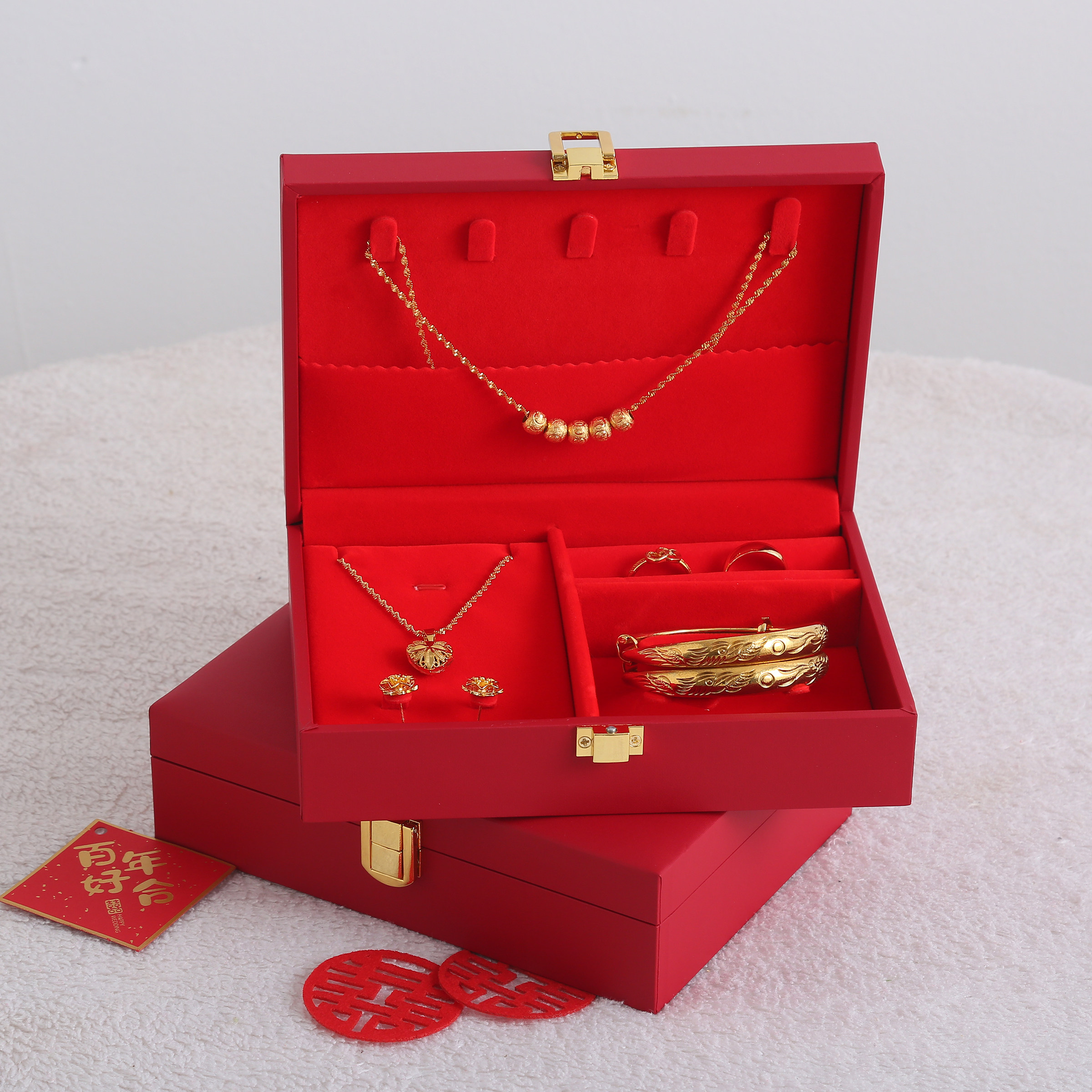 三金首饰盒结婚嫁妆提亲聘礼礼盒新娘订婚彩礼首饰盒