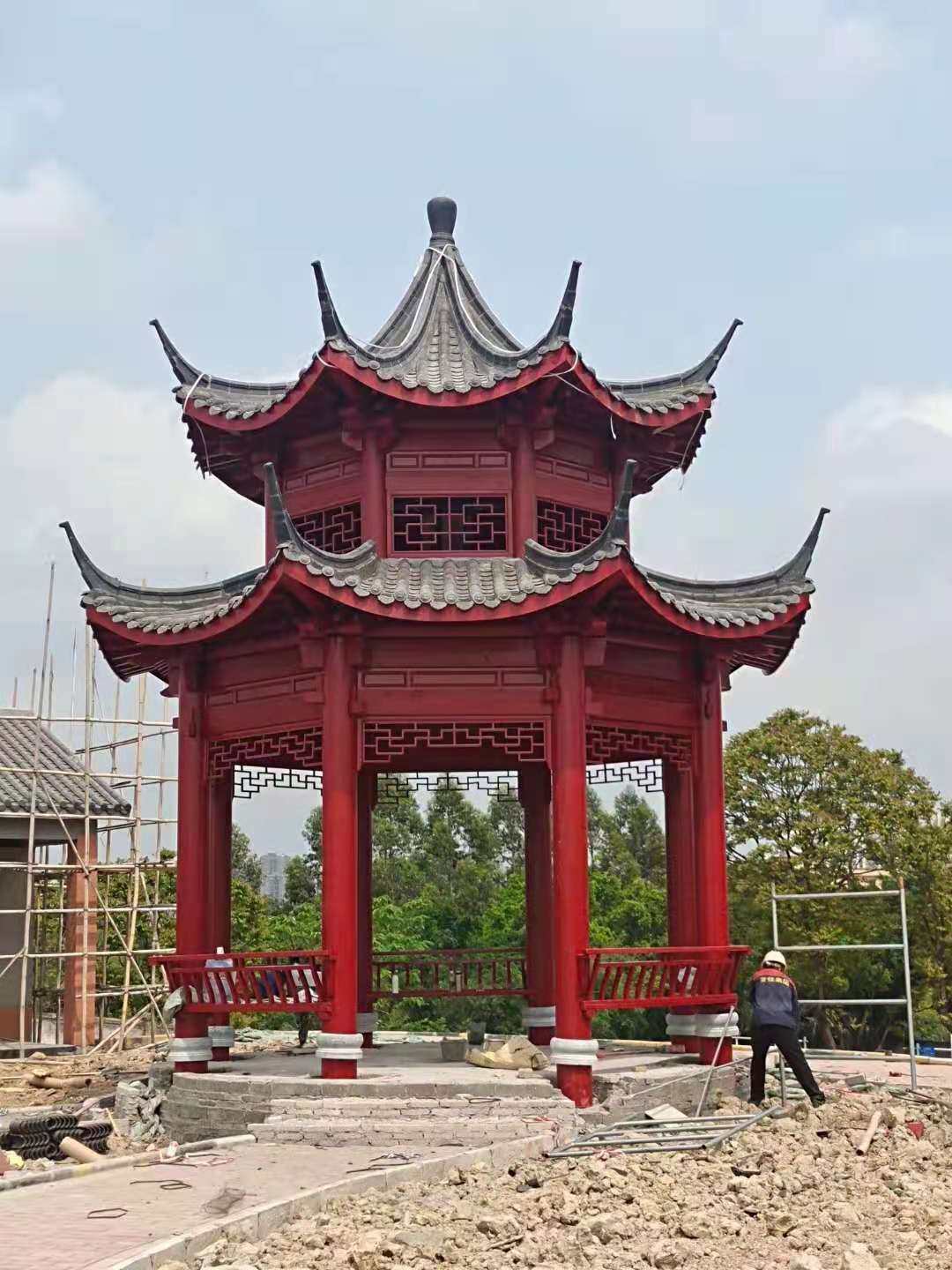 定制户外中式仿古六角亭实木凉亭别墅防腐葡萄架木屋凉亭