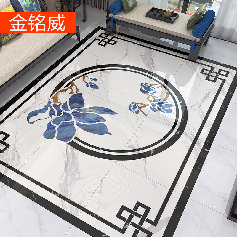 现代简约新中式抛晶砖瓷砖拼花客厅地板砖新款水刀地砖地毯砖地心