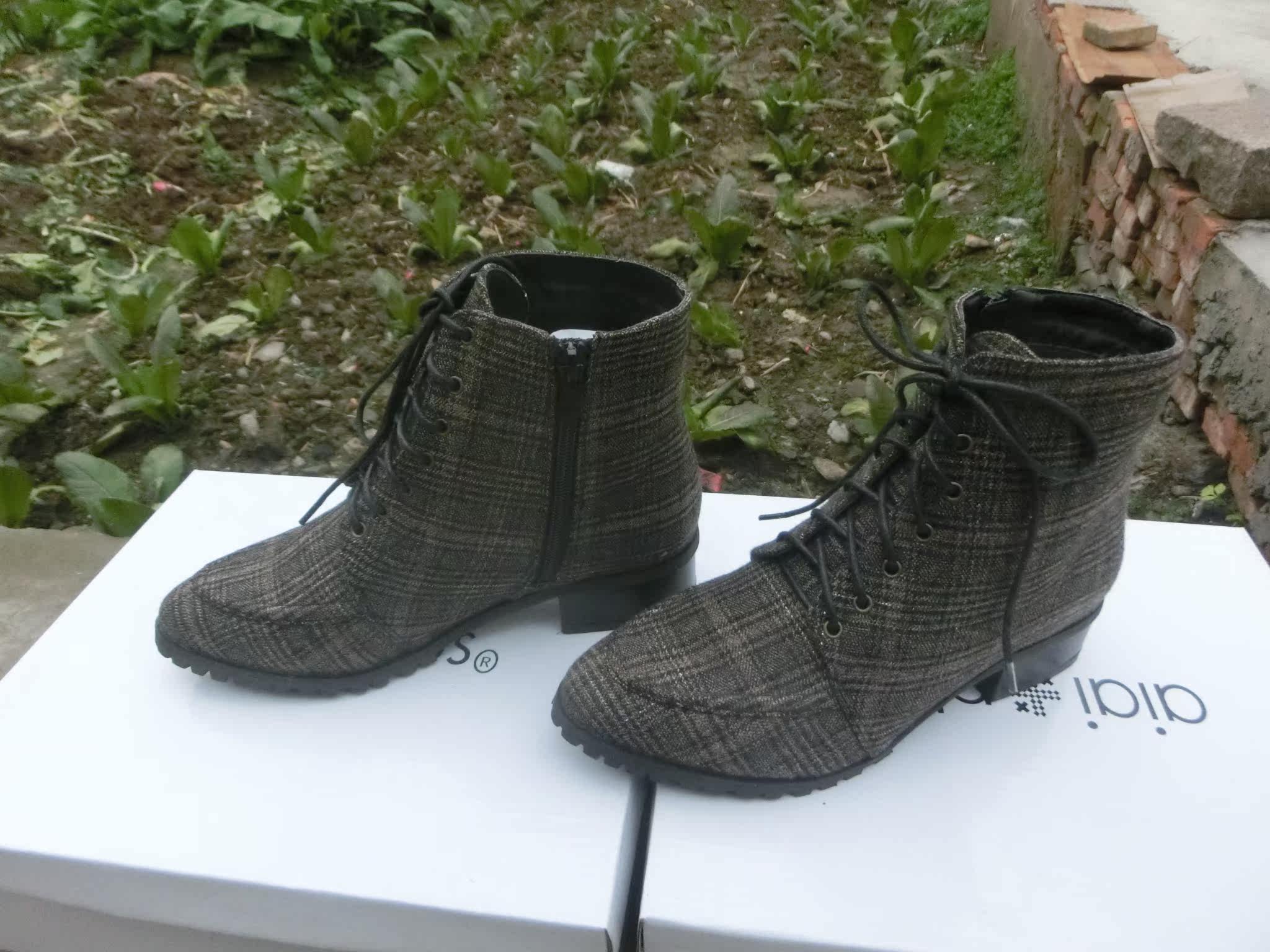 秋冬浅棕棕色新品日本厘米低跟拉链系带百搭时装靴