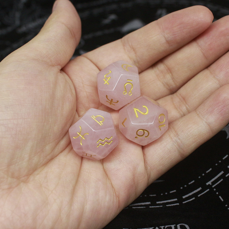 天然水晶骰子十二星座星行筛子收纳铁盒消磁磁石资料色子
