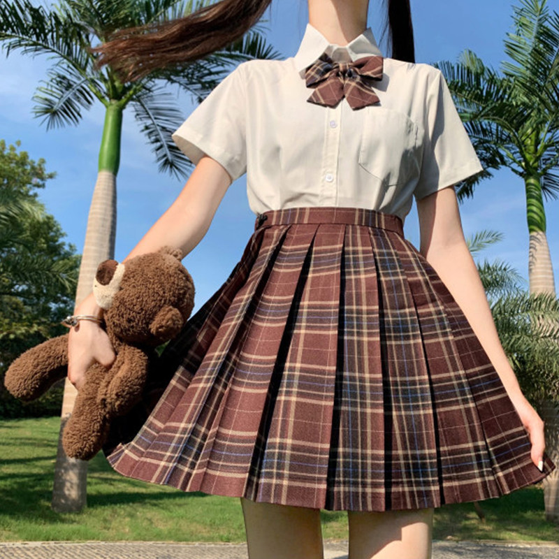 猪肝百格短裙裙女半身正版褶裙格子jk学院半身裙