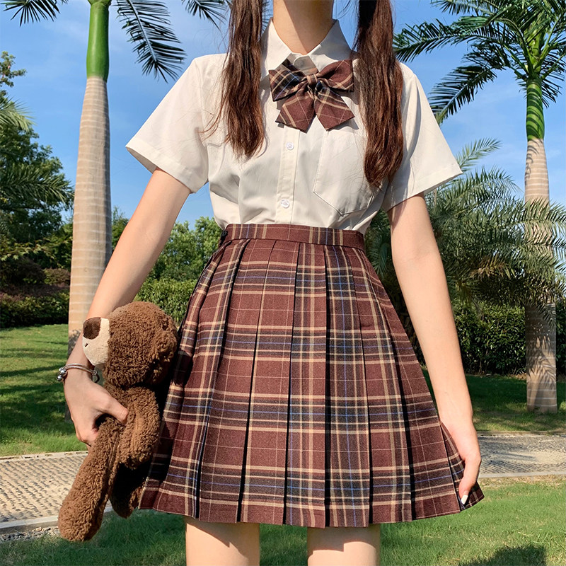 猪肝百格短裙裙女半身正版褶裙格子jk学院半身裙