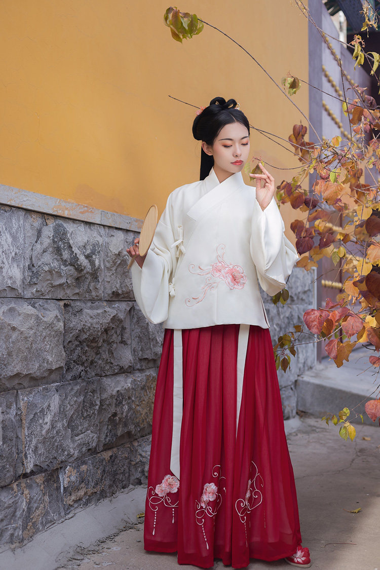 冬季明制传统汉服女交领琵琶刺绣双层保暖袄裙汉服