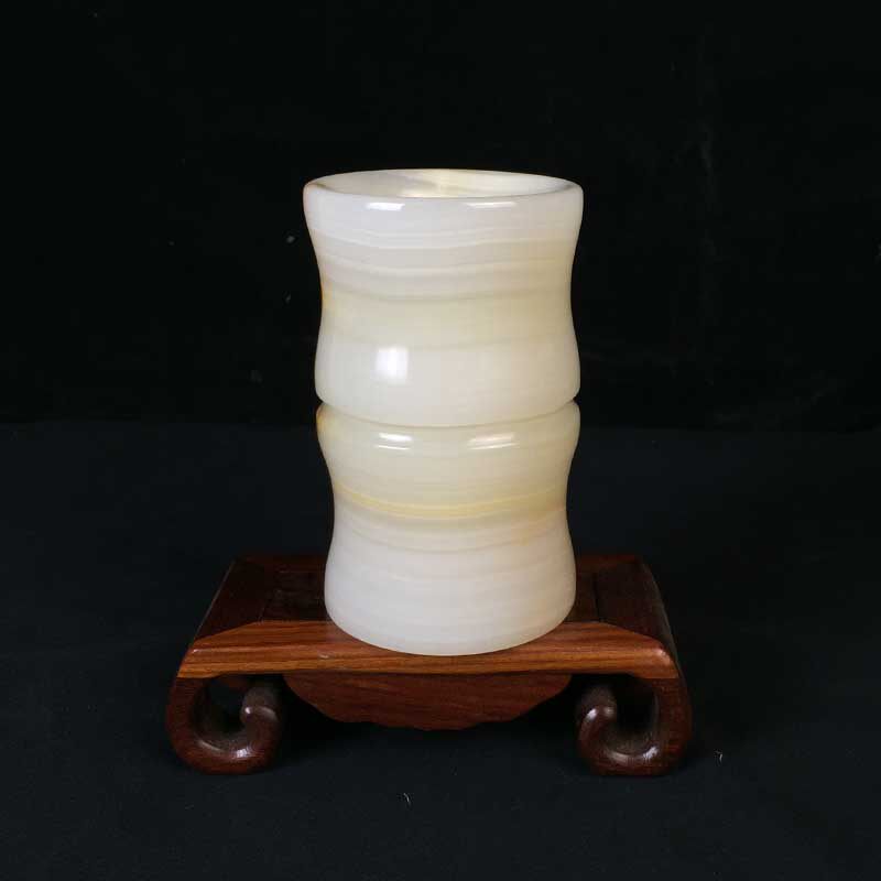 天然玉石笔筒摆件办公室用品文房四宝老师教师节礼物摆件