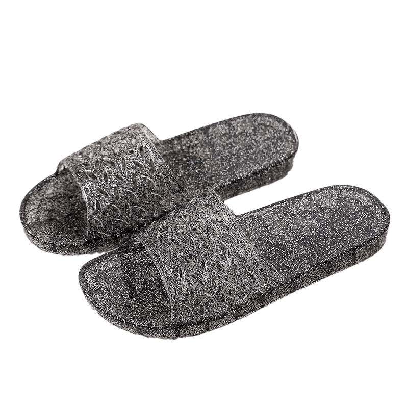 水晶透明老式塑料拖鞋平底沙滩家居家室内浴室洗澡防滑凉拖鞋女夏