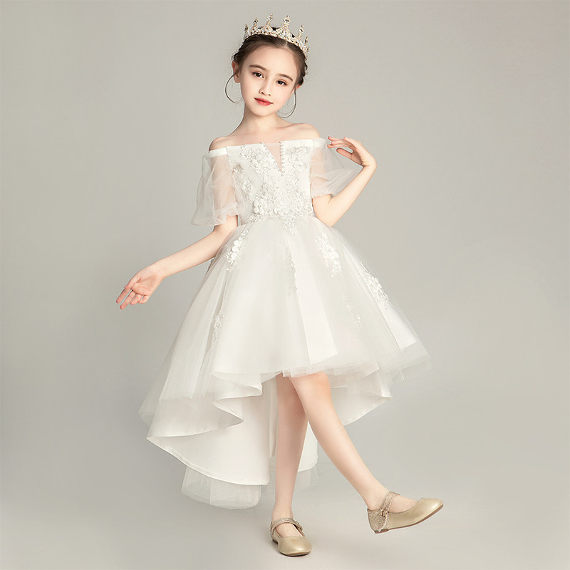 儿童白色婚纱裙女童公主裙蓬蓬纱花童晚礼服走秀小女孩钢琴演出服