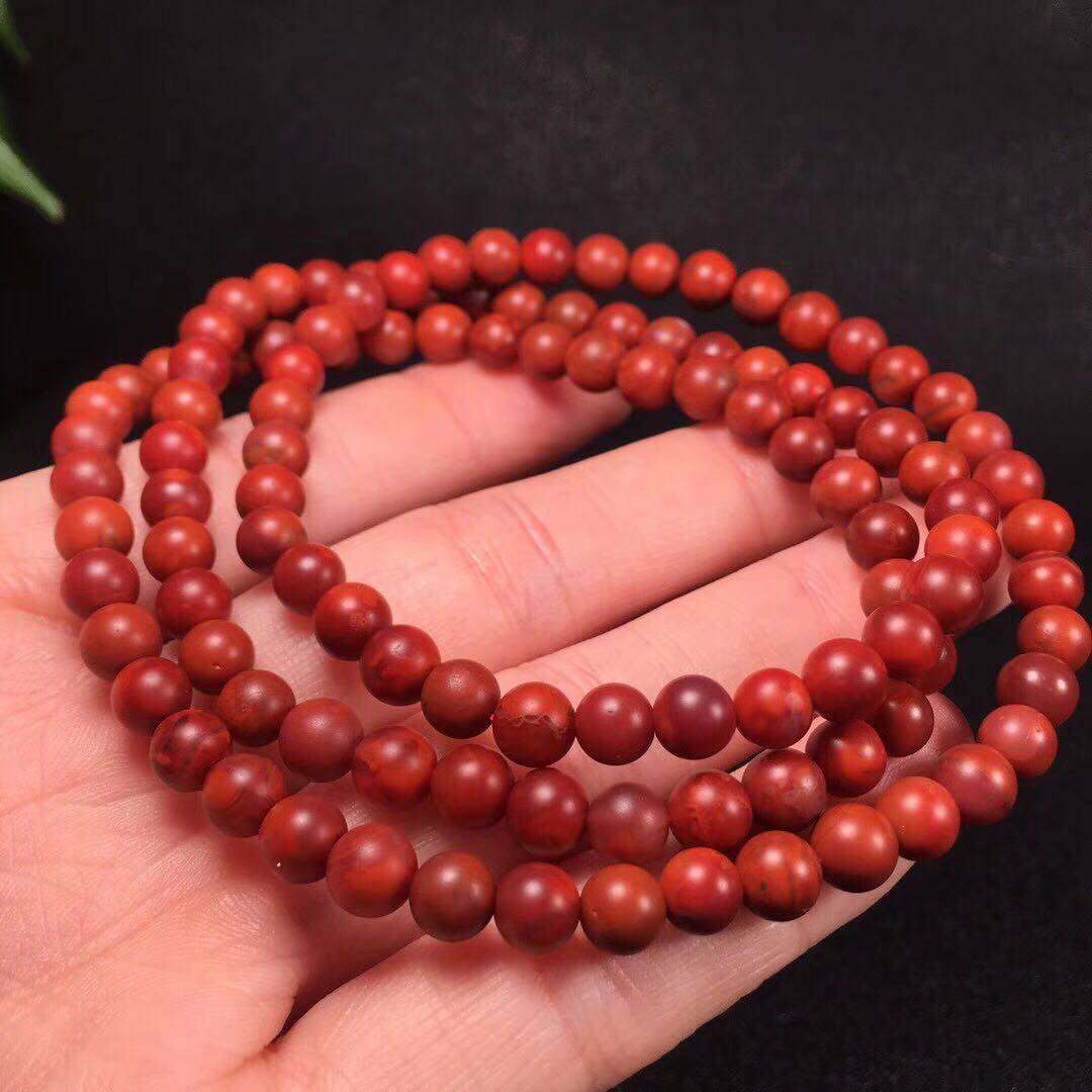 天然南红玛瑙满肉满柿子红包浆料56手手链佛珠手链