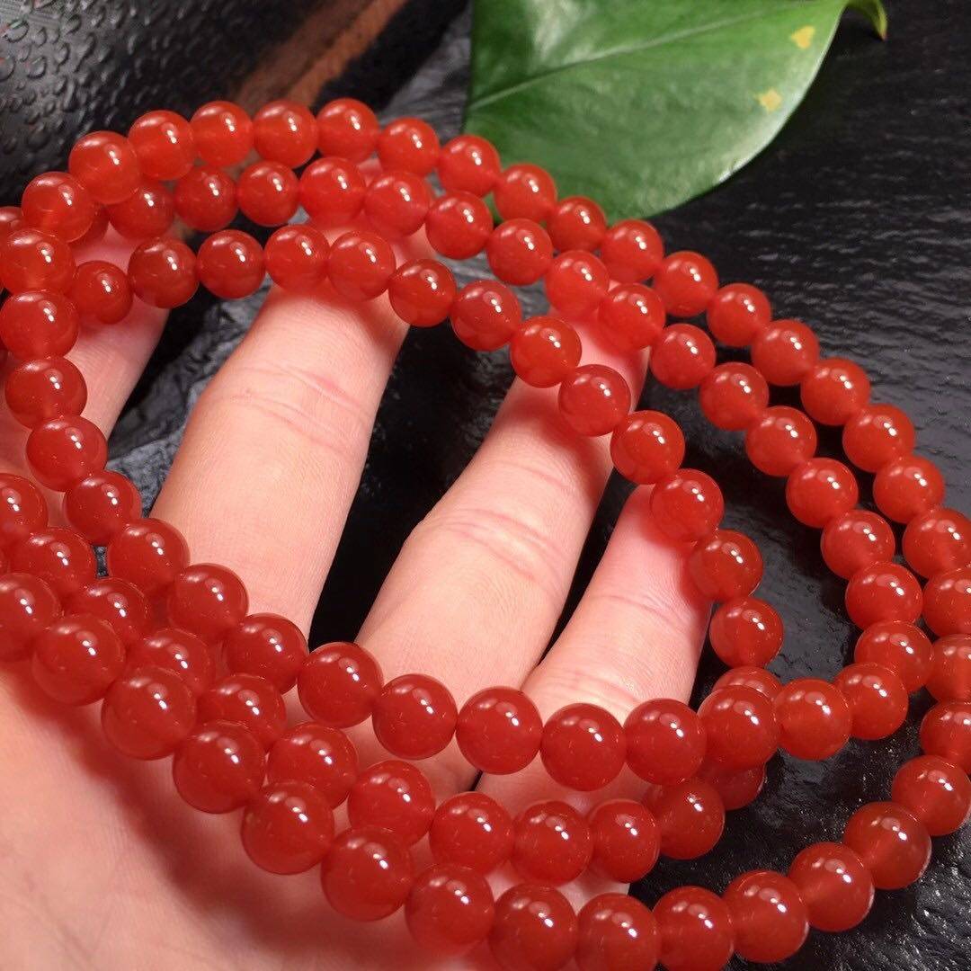 南红玛瑙精品天然保山冰红佛珠佛链红艳无裂手链
