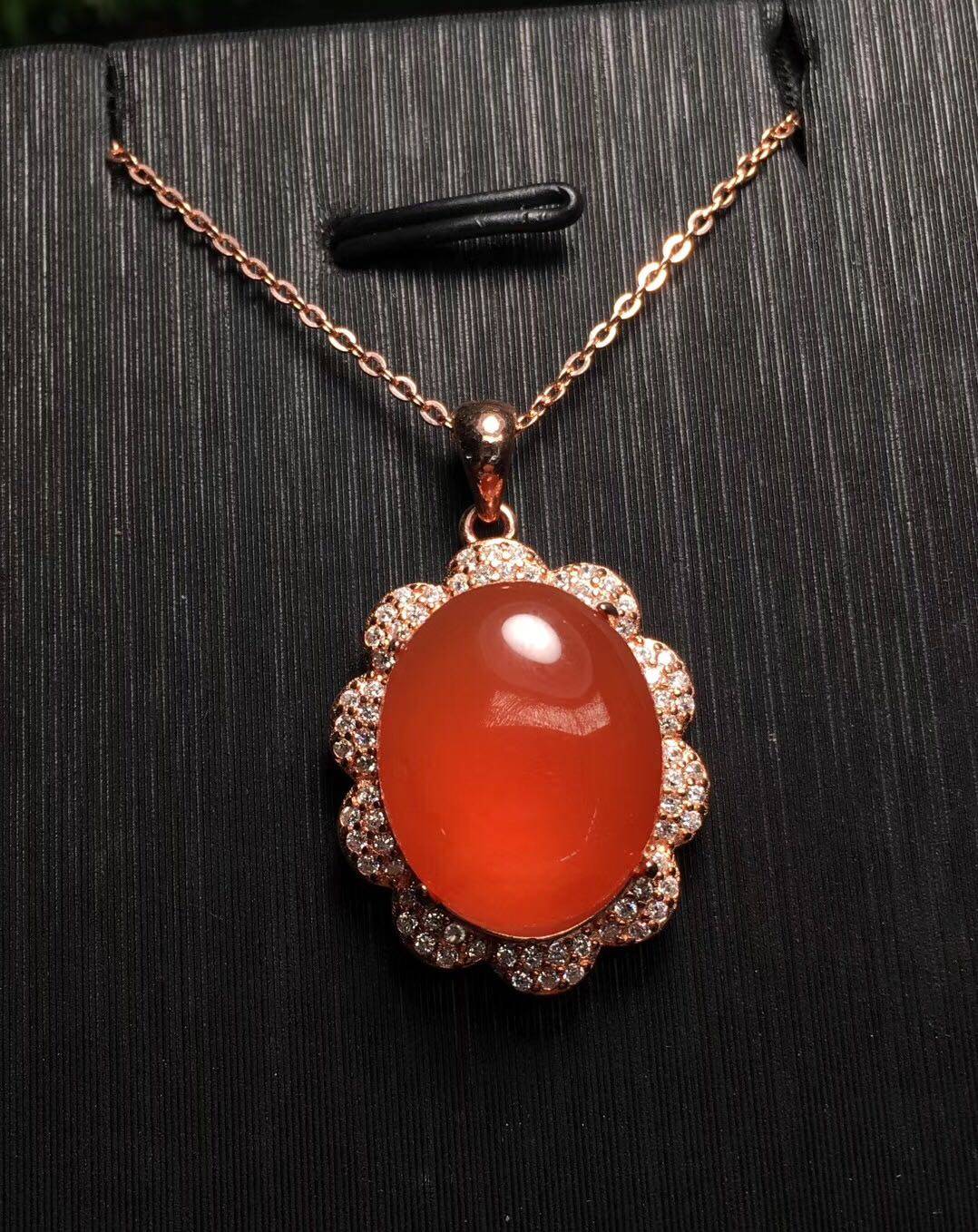 原矿保山南红玛瑙红大吊坠项链无裂红润高冰起项坠