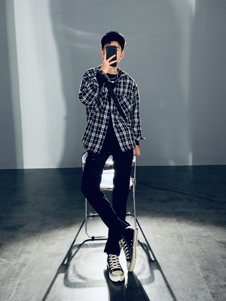 潮男穿搭套装秋季小香风夹克帅气休闲宽松百搭衬衫