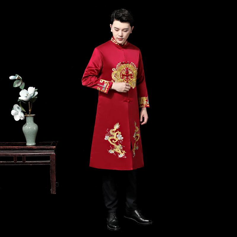 男士秀禾服2021新款中式新郎结婚龙凤褂古装敬酒服中国风秀和服春 - 图1