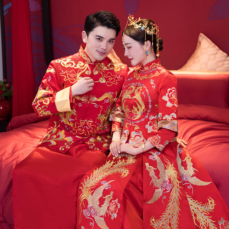 秀禾依鸾新娘2021新款中式礼服结婚新郎古装旗袍