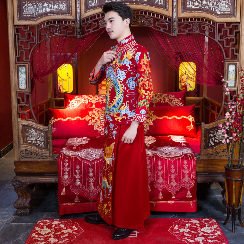 秀禾服男2020新款婚礼新郎结婚敬酒服龙凤褂中式情侣古装嫁衣春季