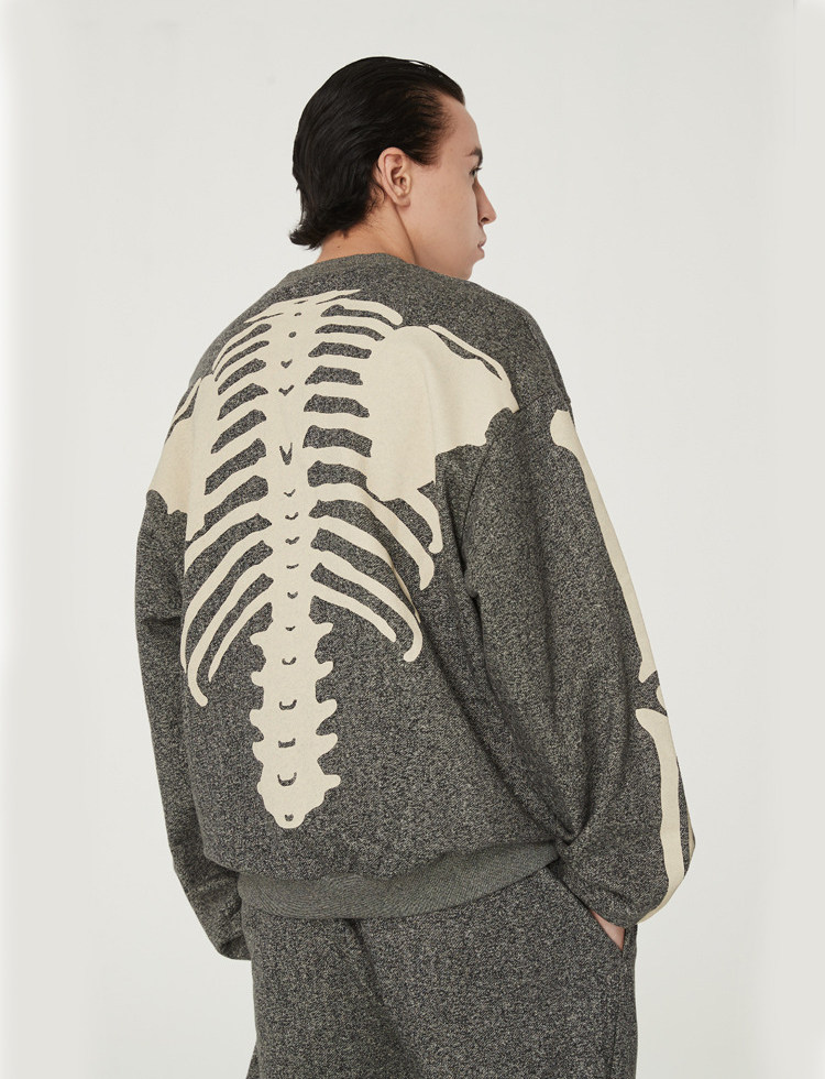 kapital风格2021新款日系潮牌骨架骨头印花圆领宽松套头男卫衣