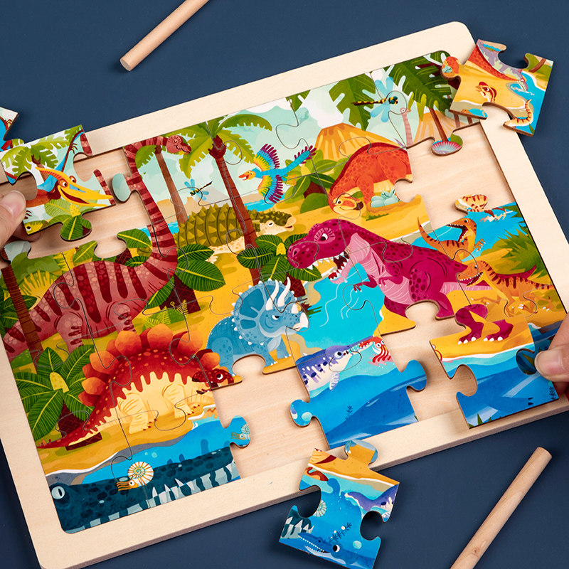 儿童木质恐龙拼图拼板236岁男孩女孩宝宝智力早教拼图