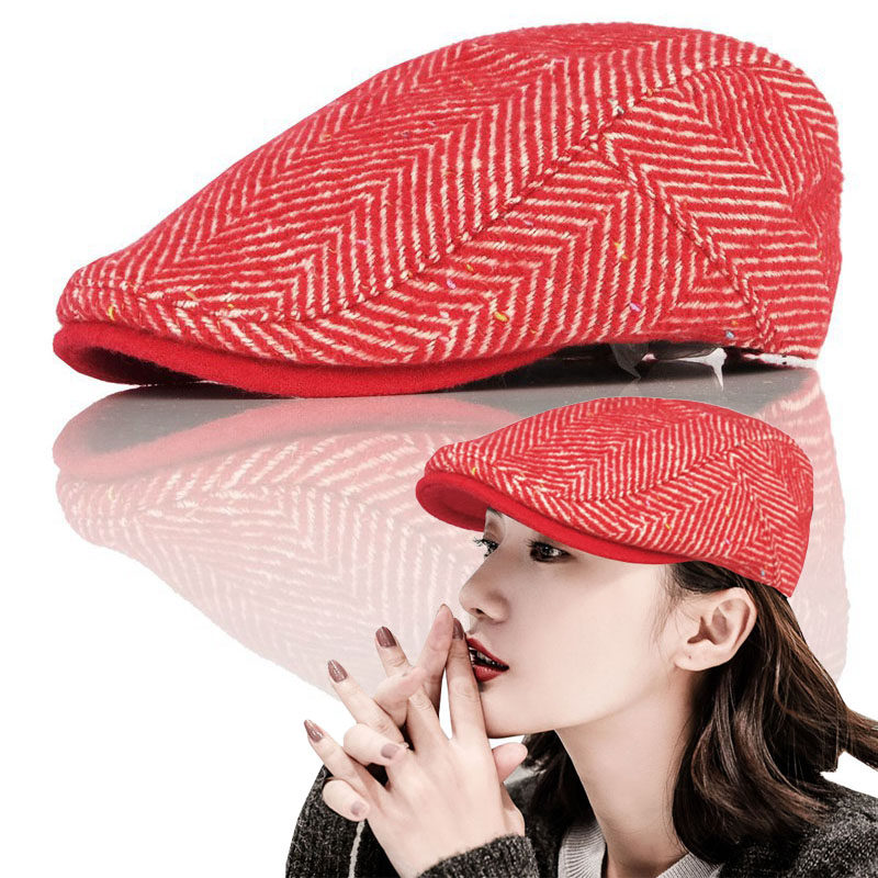 女士帽子文艺本命年大红红色贝雷帽休闲百搭前进帽子