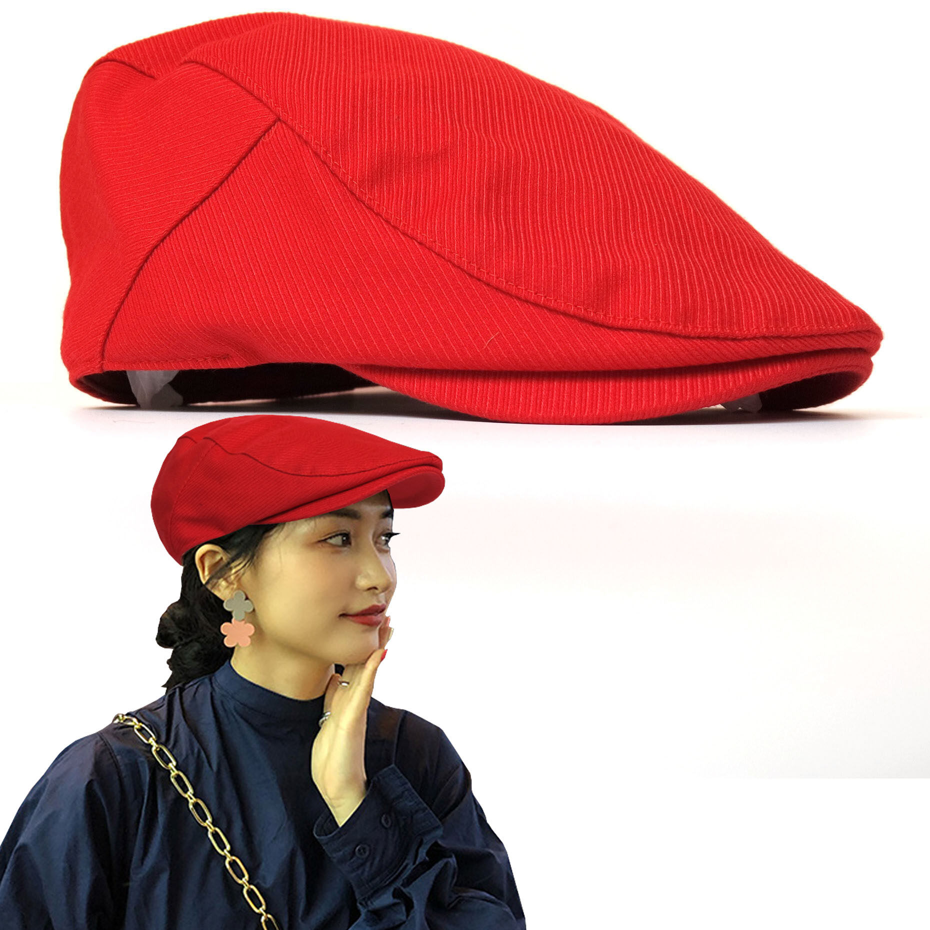 女士帽子文艺本命年大红红色贝雷帽休闲百搭前进帽子