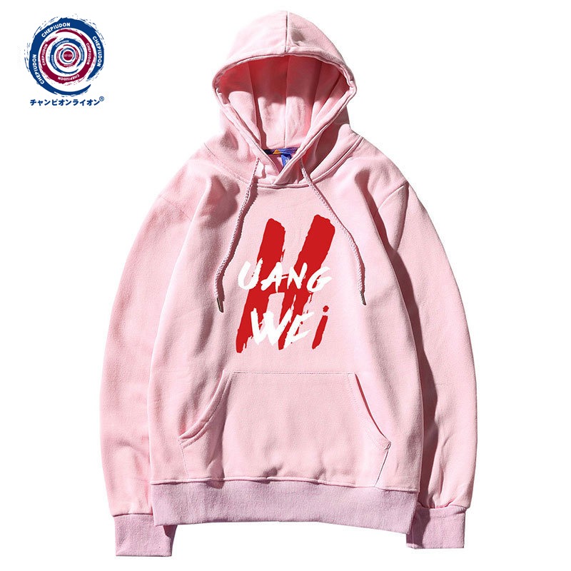 冠军狮丹春秋冬季连帽卫衣男潮ins粉色2022新款薄款情侣外套上衣