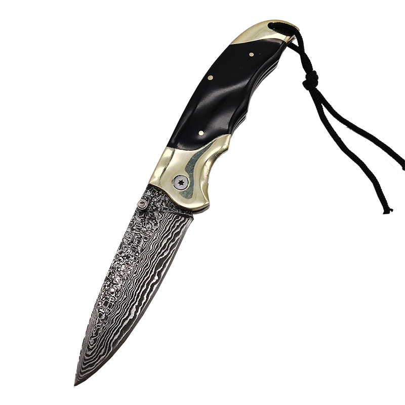 狼头大马士革钢折叠刀小刀高硬度户外生存军刀随身锋利防身氚气刀
