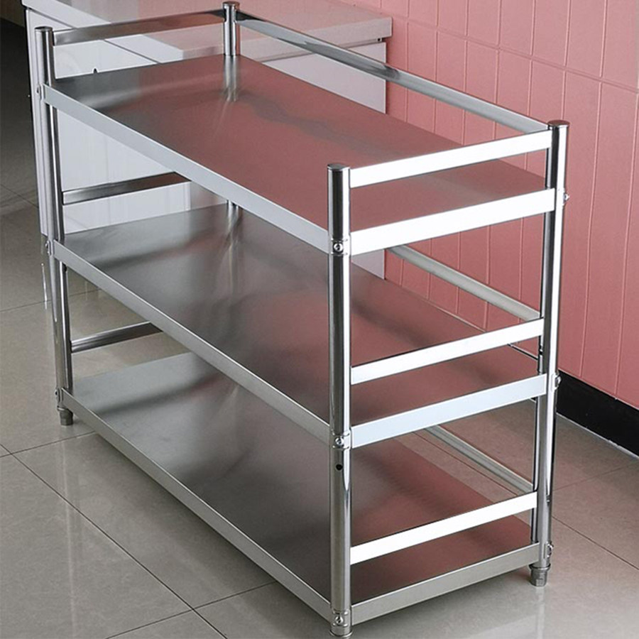 不锈钢带护围栏款置物架三多层厨房微波炉烤箱落地架子多功能货架
