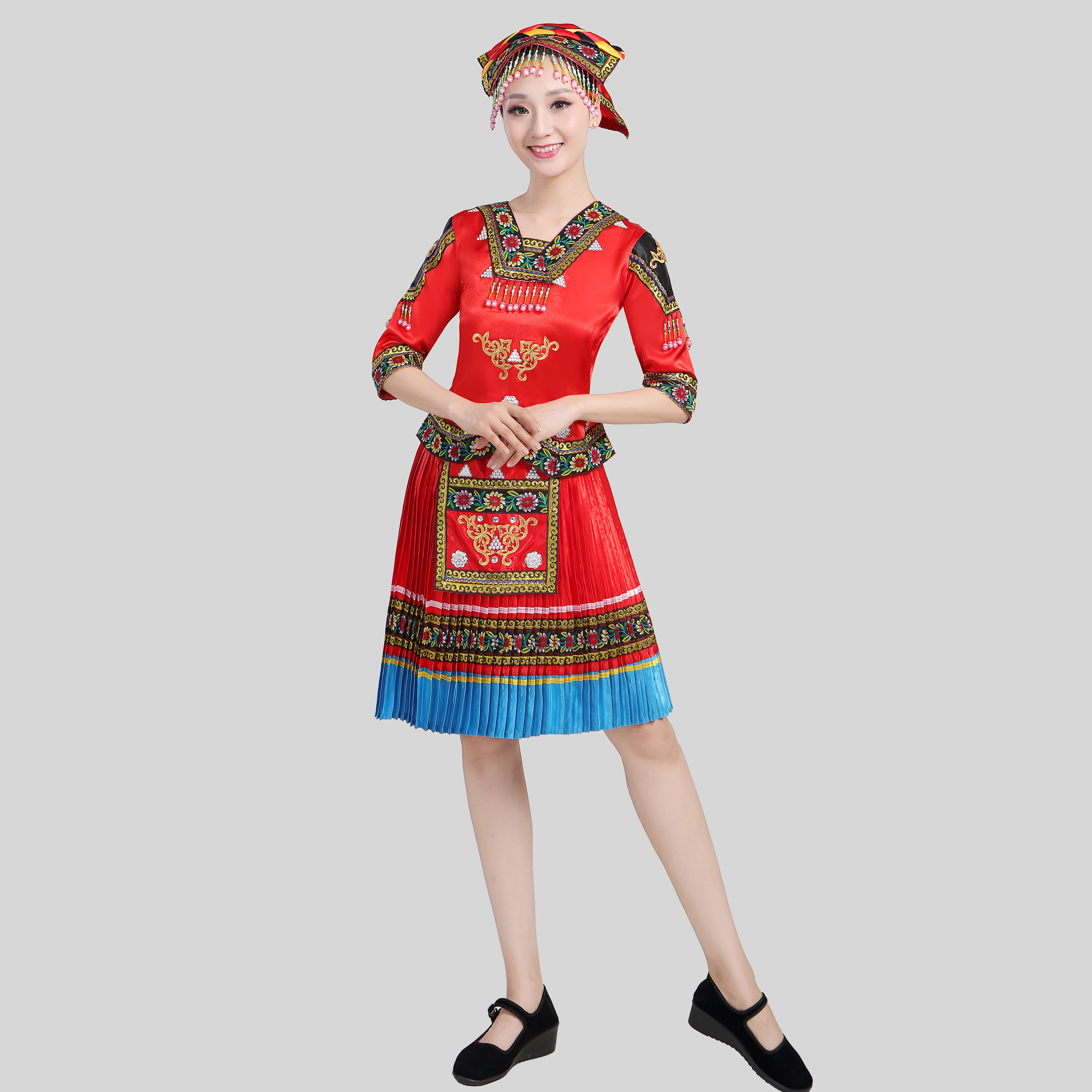 七月火把节新款彝族服装百褶裙演出服凉山云南少数民族民族服装