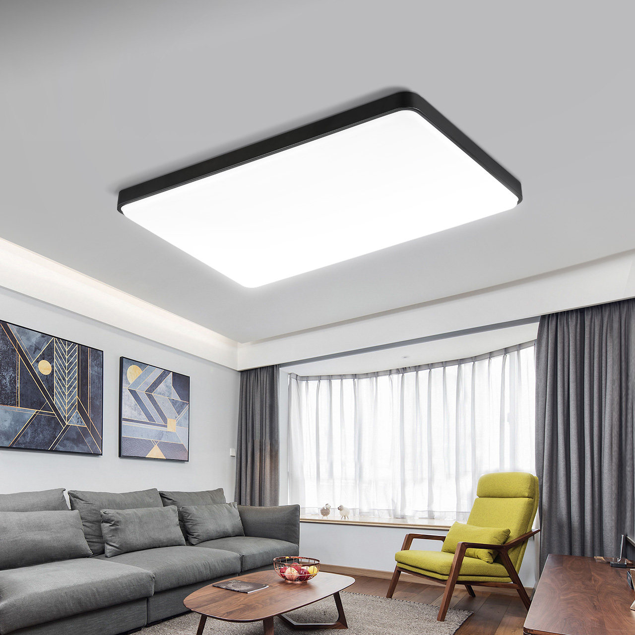 雷士灯具客厅北欧大气长方形黑色套餐两厅照明客厅吸顶灯