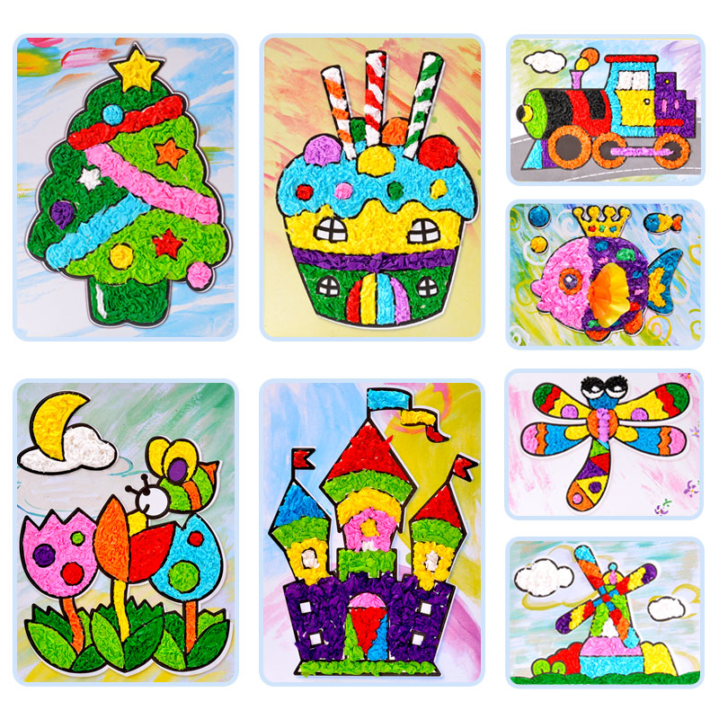 儿童手工diy创意制作材料包创意搓纸粘贴画女孩幼儿园