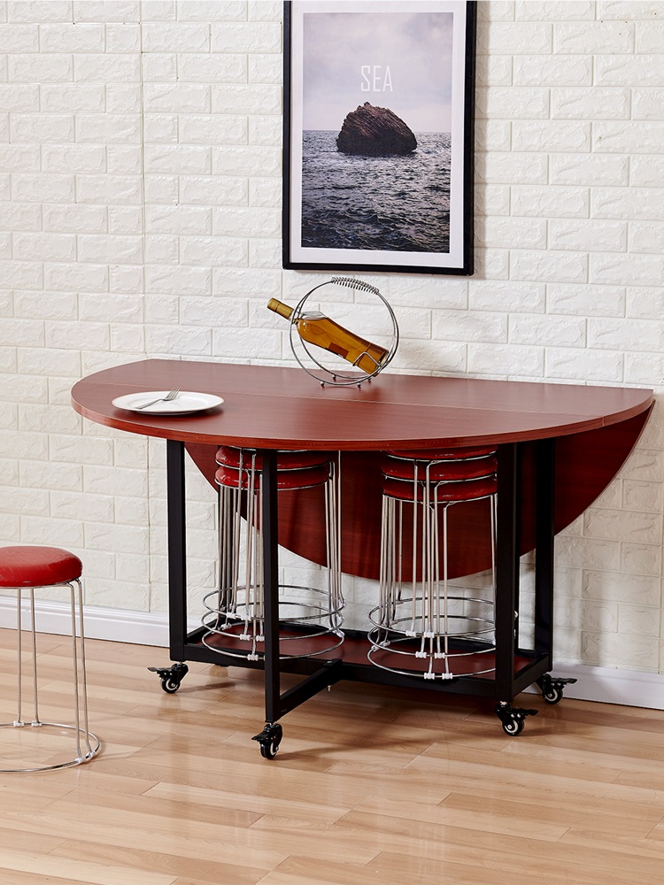 圆桌折叠餐桌家用收纳饭桌多功能可移动带轮酒店实木餐桌