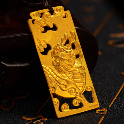 金足金足金黄金纯金吊坠麒麟项链古法颈饰