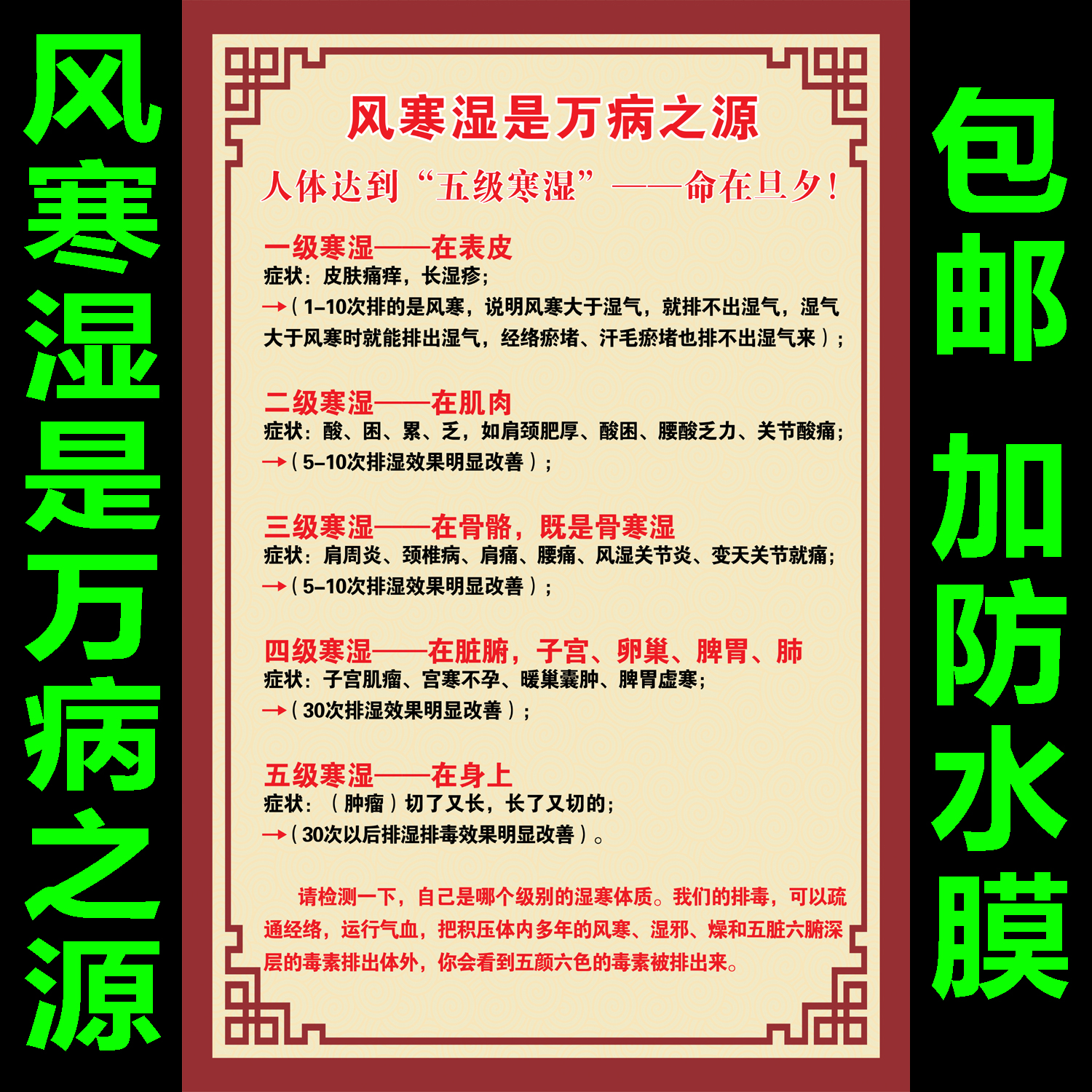 中医养生馆风寒湿重症症状海报美容院排酸排排毒经络