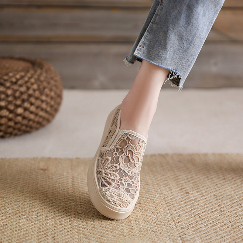 小香风渔夫鞋女夏季一脚蹬懒人平底网鞋老北京布鞋女孕妇网纱凉鞋