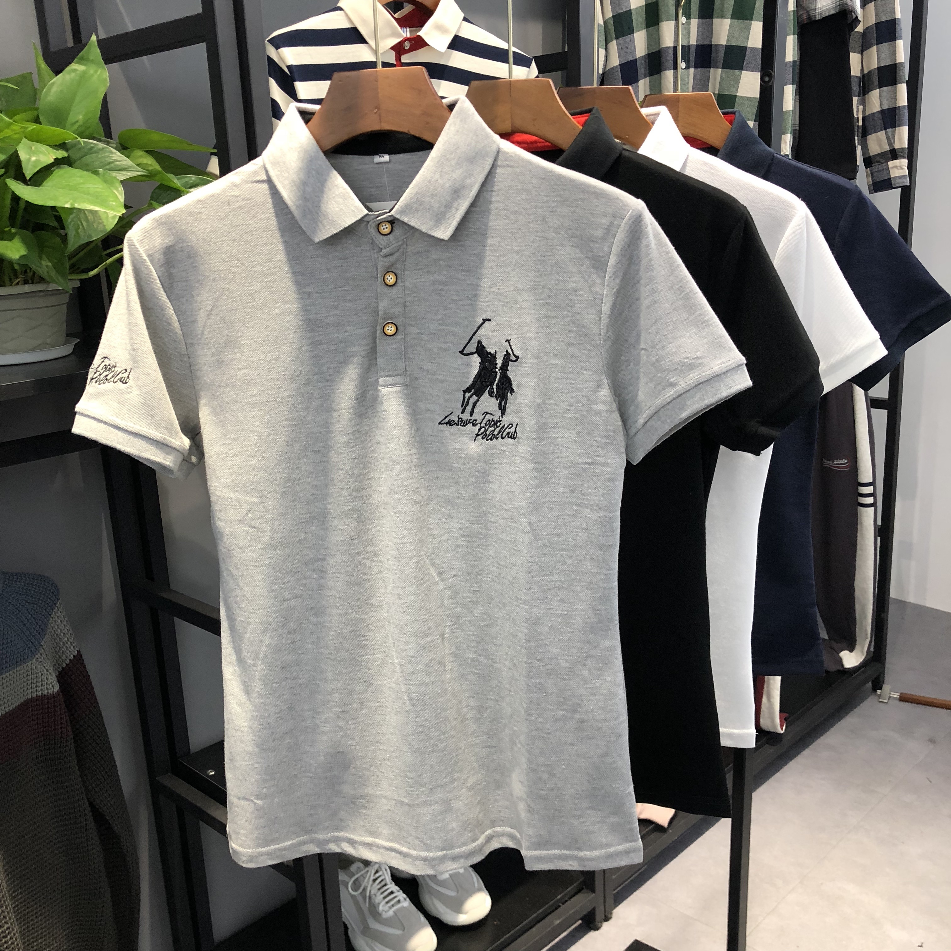 万针刺绣！2020夏季新款男士时尚修身商务翻领短袖T恤POLO衫男潮