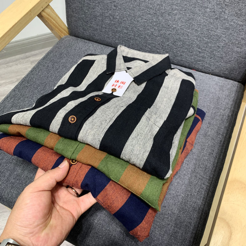 惊艳！配色真好看！色织提花工艺！男士条纹复古时尚休闲衬衫衬衣