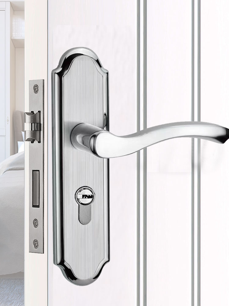 不锈钢房门门锁室内卧室面板孔距可调方向通用型机械门锁