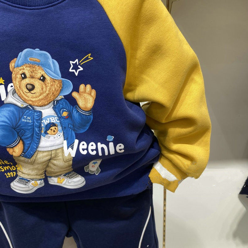 童装teenieweenie小熊冬款男中大休闲撞色圆领加绒卫衣