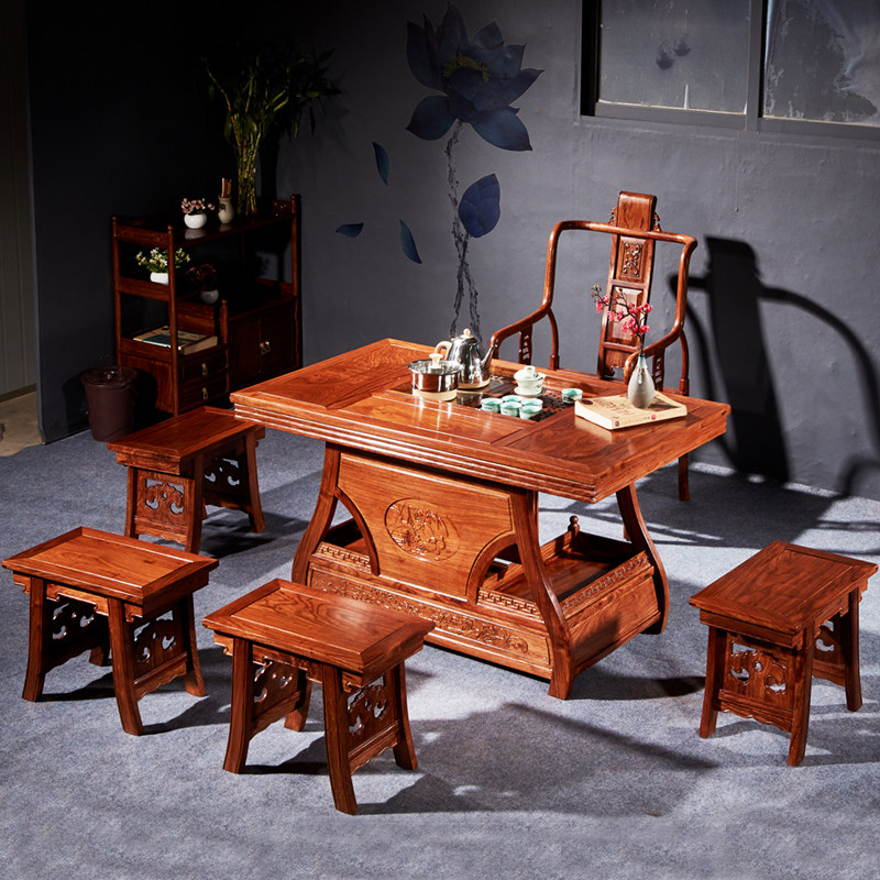 茶桌红木刺猬紫檀小户户型桌椅组合非洲花梨茶几