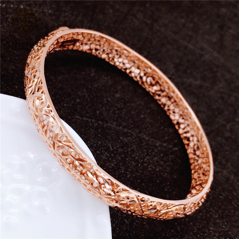 欧莱特时尚简约镂空金镂空14k女款珠宝手镯紫金俄罗斯手饰