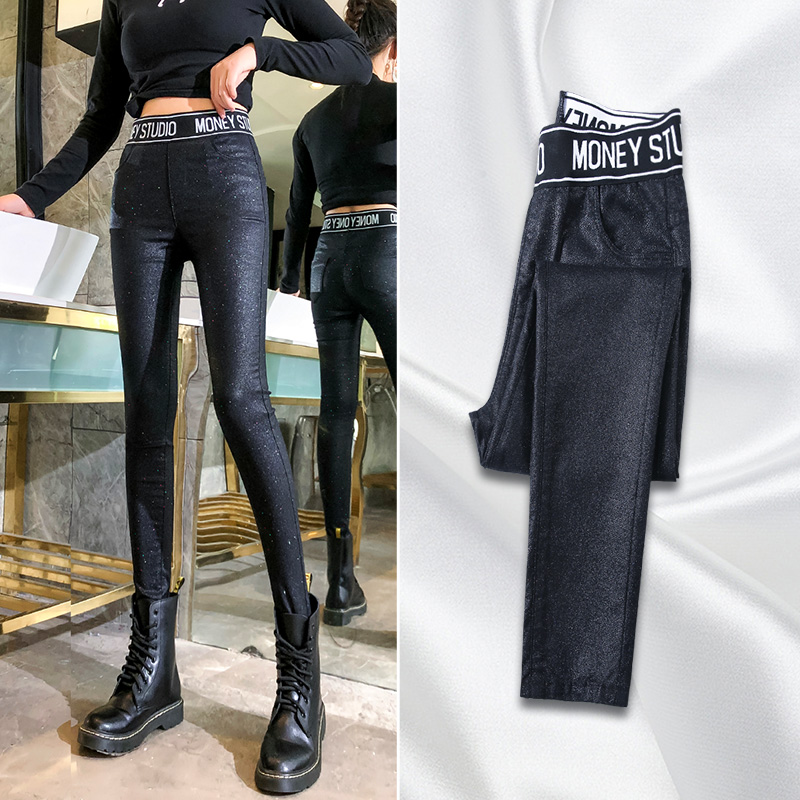 皮裤女2021新款高腰秋冬加绒加厚外穿打底裤磨砂仿皮紧身小脚裤子