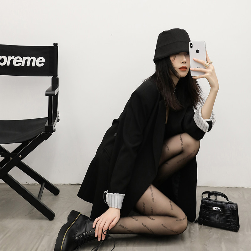 黑色丝袜女薄款夏季ins网红字母性感透明防勾打底裤