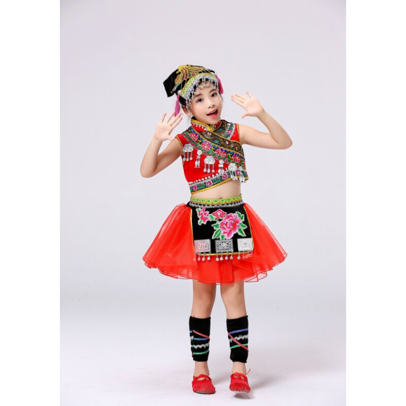 男女女童彝族服装新款儿童少数民族演出服云南凉山民族服装