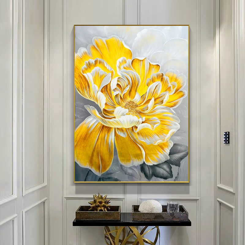 入户生财进门玄关对门正对奢华手绘高端挂画油画