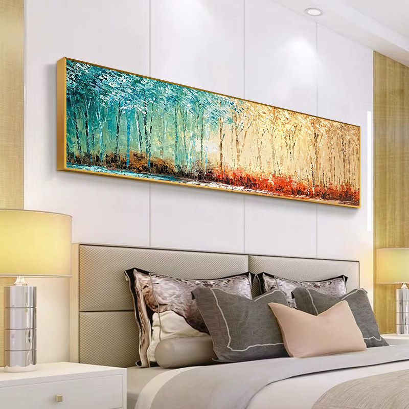 手绘抽象发财树油画厚肌现代轻奢卧室装饰画床头油画