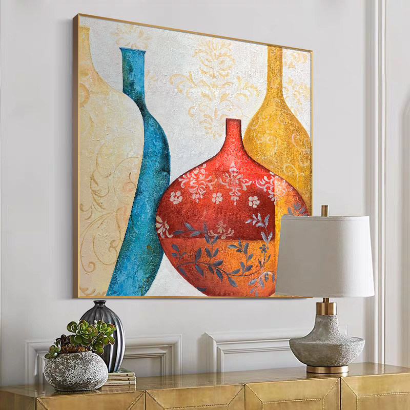 花瓶复古法式招财生财进门高级油画轻奢玄关油画