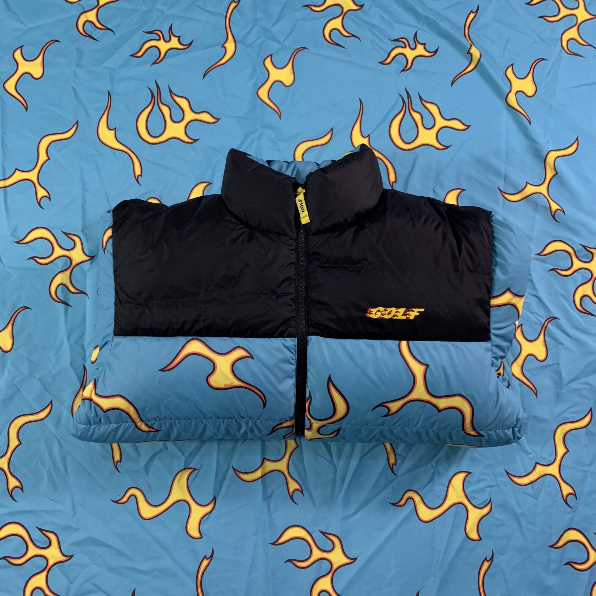 正确版本golf wang fire down jacket蓝色火焰羽绒服冬季保暖外套