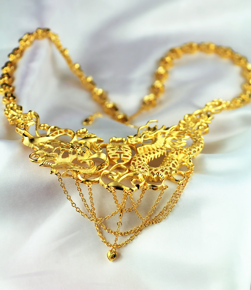 黄金龙凤项链霸气首饰镀金新娘结婚饰品女士项链