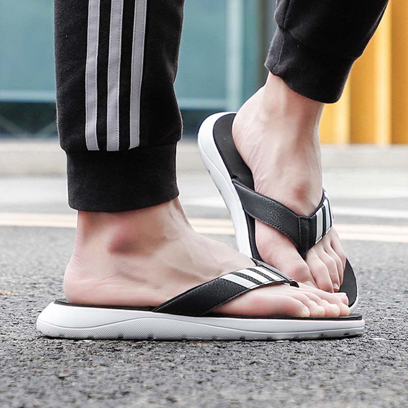 阿迪迪达斯人字拖男2021夏季新款凉拖黑白休闲运动拖鞋