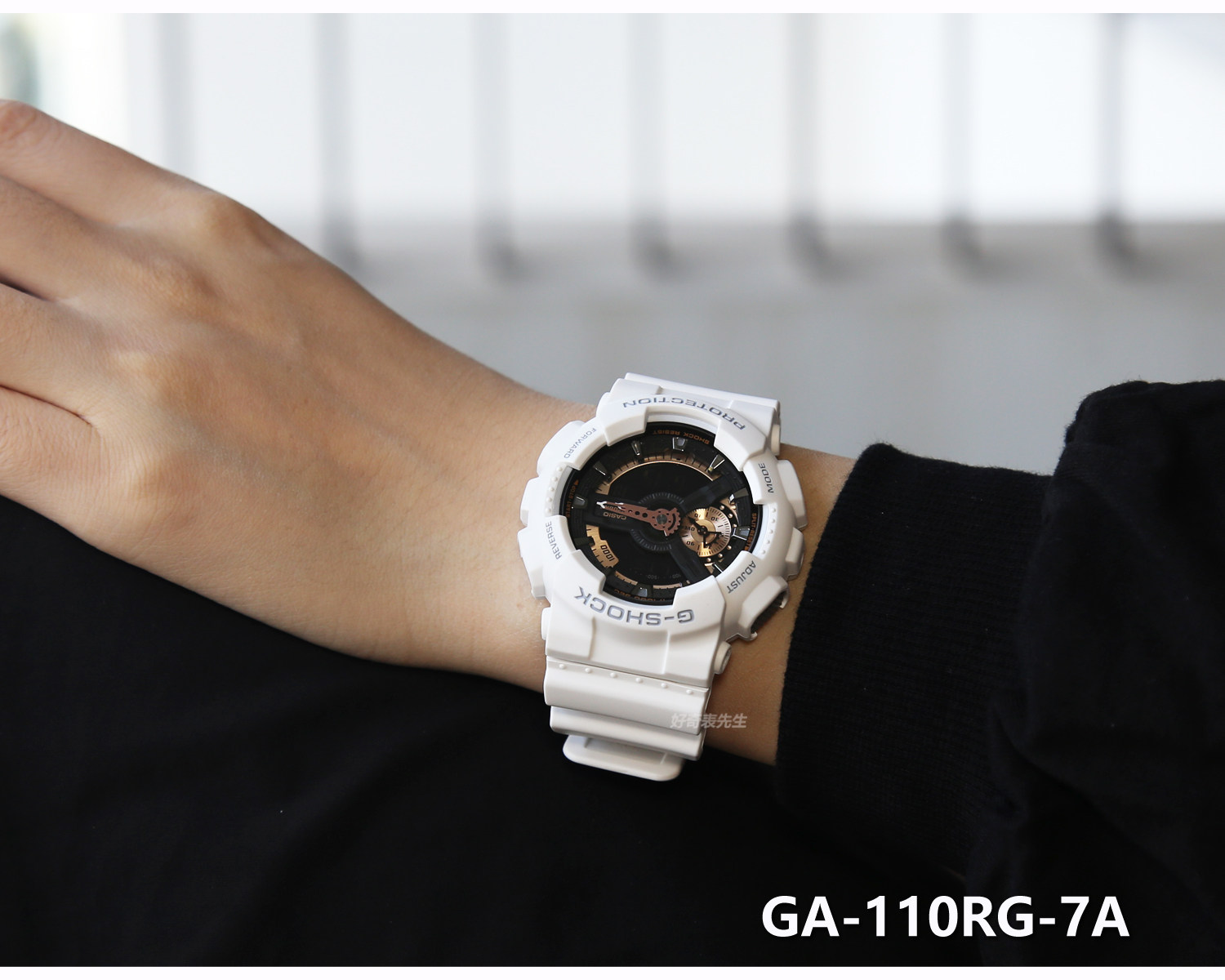 卡西欧gshock运动防水黑白白玫瑰金手表手表ga110rg1a7a日韩腕表