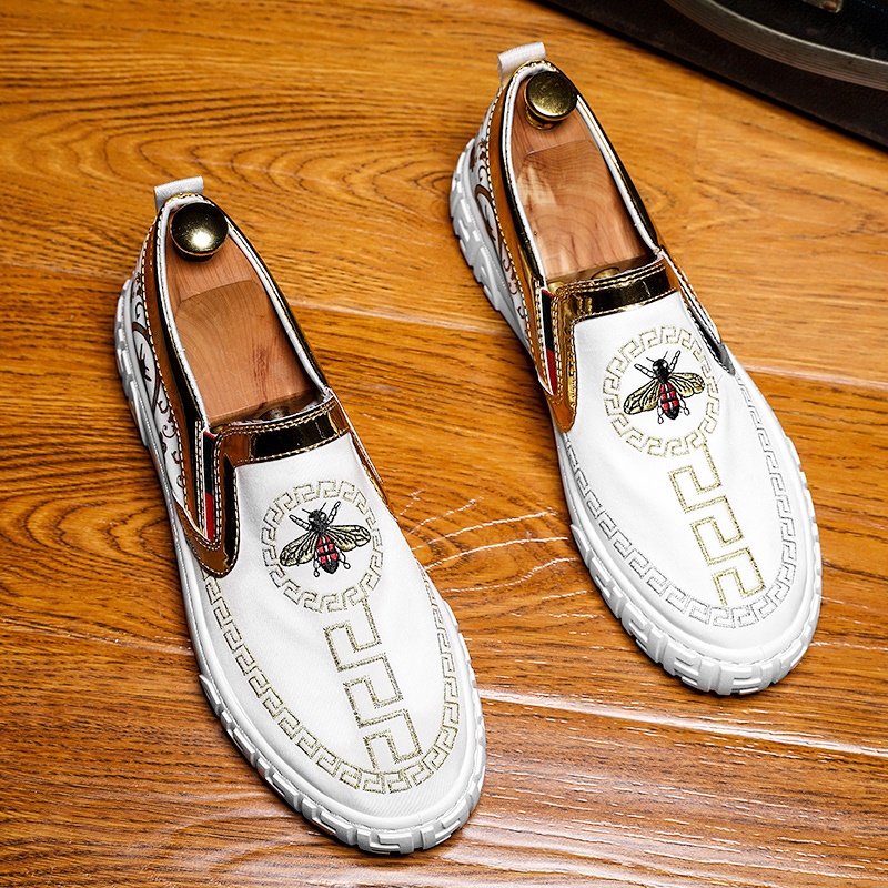 欧洲站男鞋夏季小蜜蜂板鞋男士豆豆潮牌一脚蹬懒人透气薄款帆布鞋